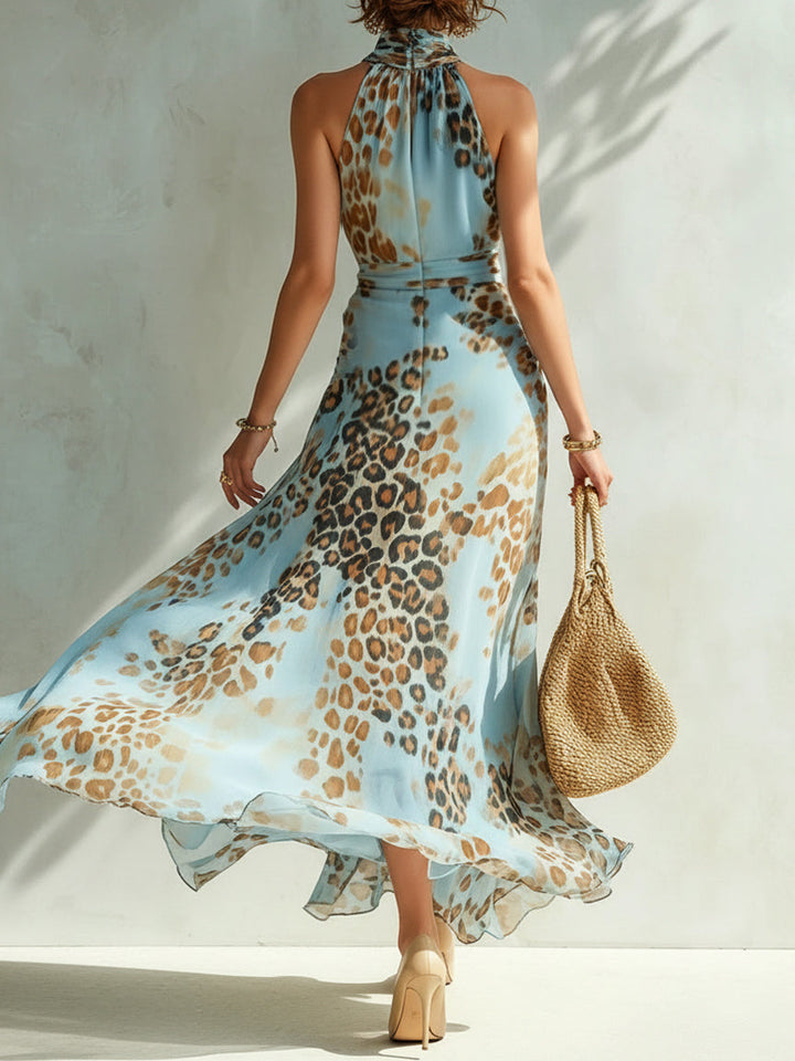 Nekolina – Maxikleid MIT Neckholder Und Leopardenmuster