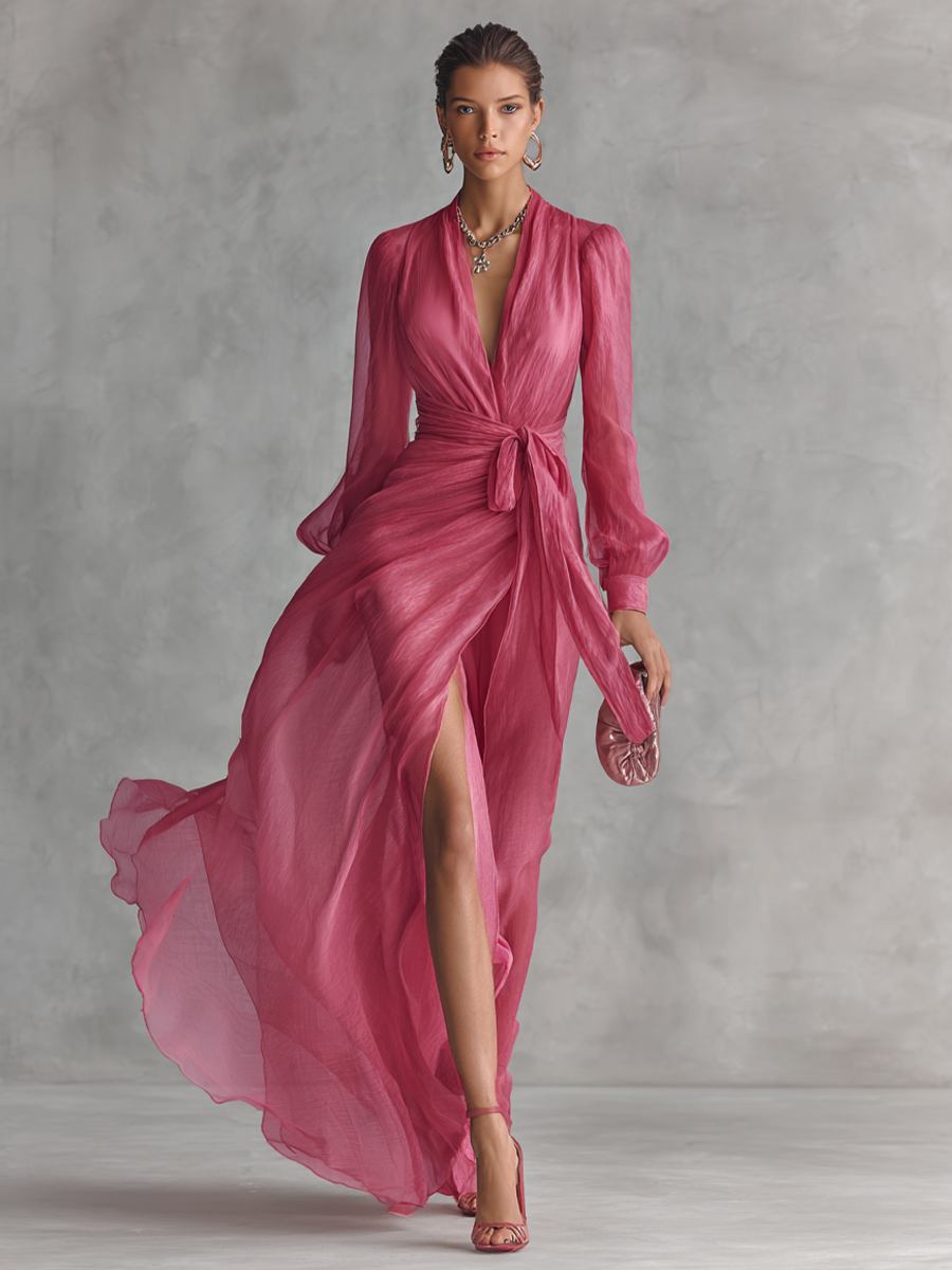 Jalesa – Chiffon-Maxikleid Mit Bindegürtel