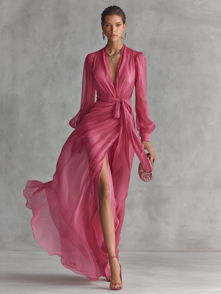 Jalesa – Chiffon-Maxikleid Mit Bindegürtel