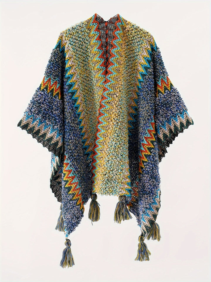 Briana - Decke Mit Quasten Und Streifenmuster Cape Reise Jacke