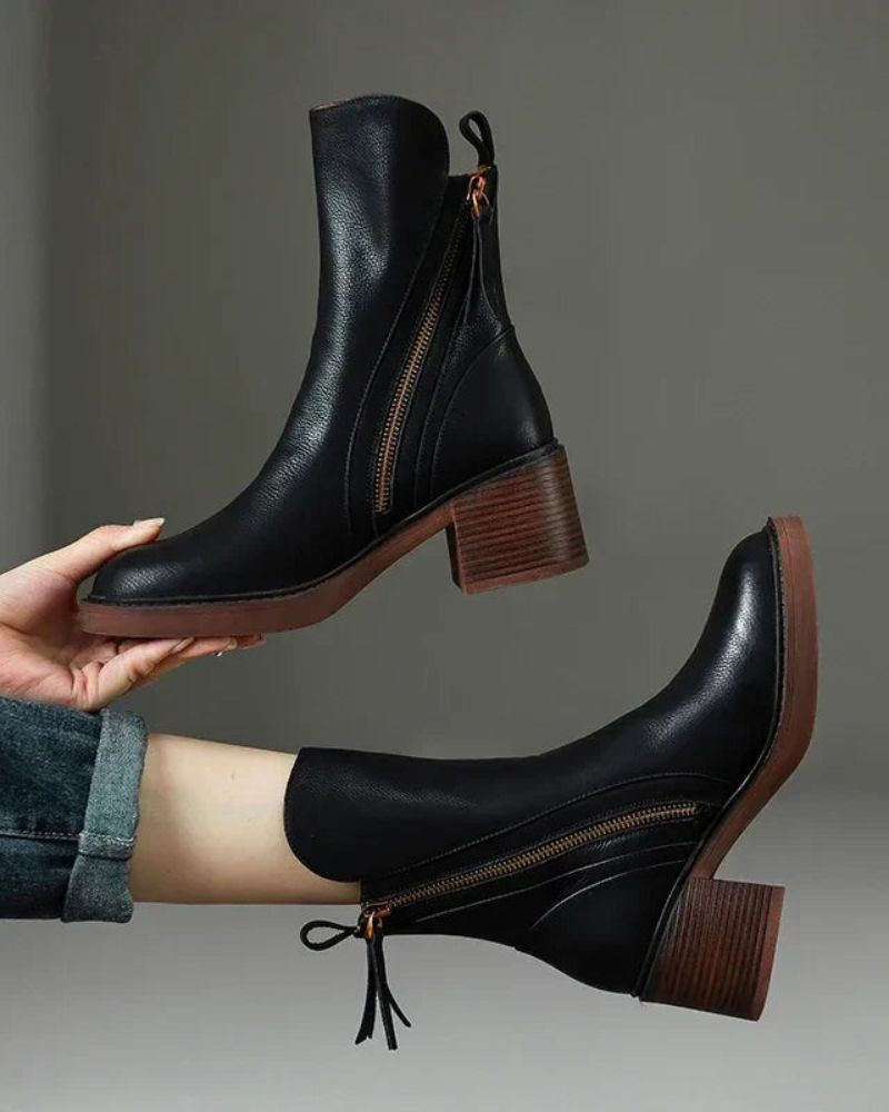 Pernelle - Leder Stiefel Mit Eckigem Absatz
