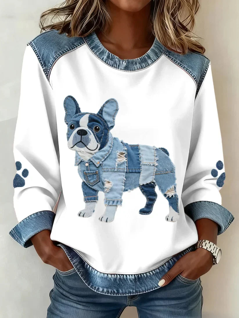 Lilah – Sweatshirt Mit Dackel Drucken Und Patchwork
