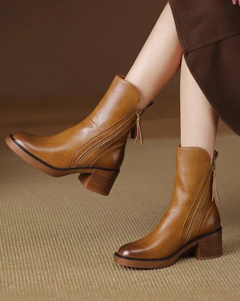 Pernelle - Leder Stiefel Mit Eckigem Absatz