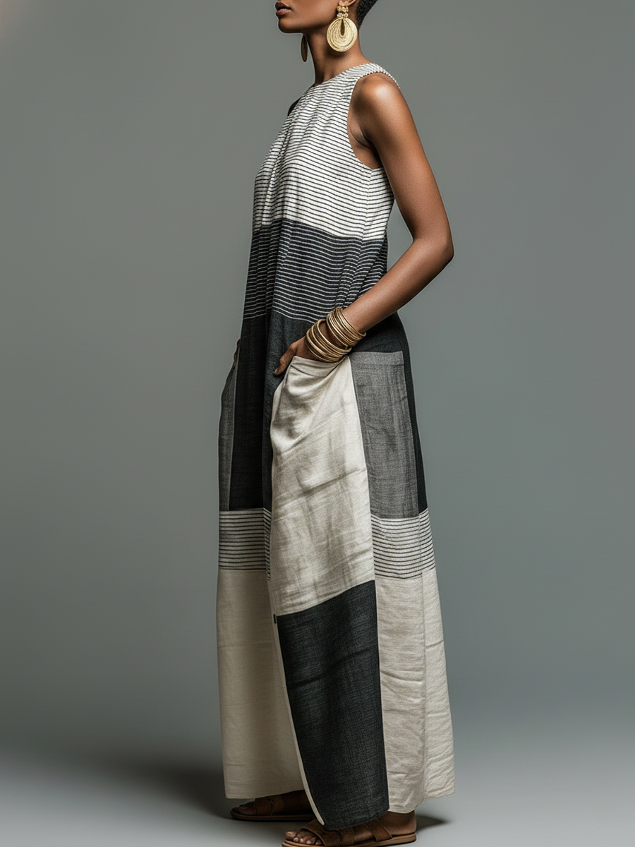 Jynnie – Ärmelloses, Gestreiftes Maxikleid