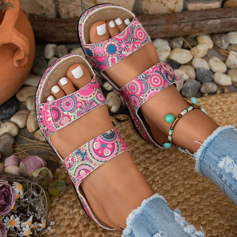 Dhifef - Sommerliche Sandale Mit Dickem Absatz und Print