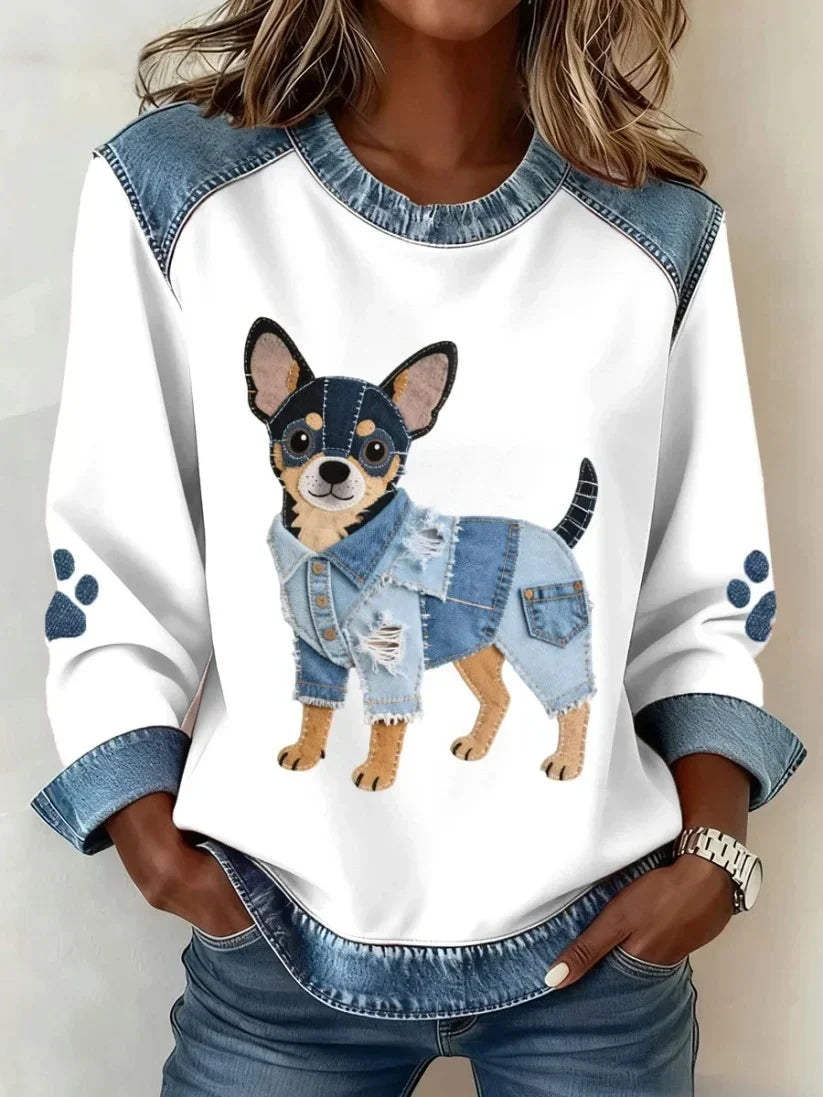 Lilah – Sweatshirt Mit Dackel Drucken Und Patchwork