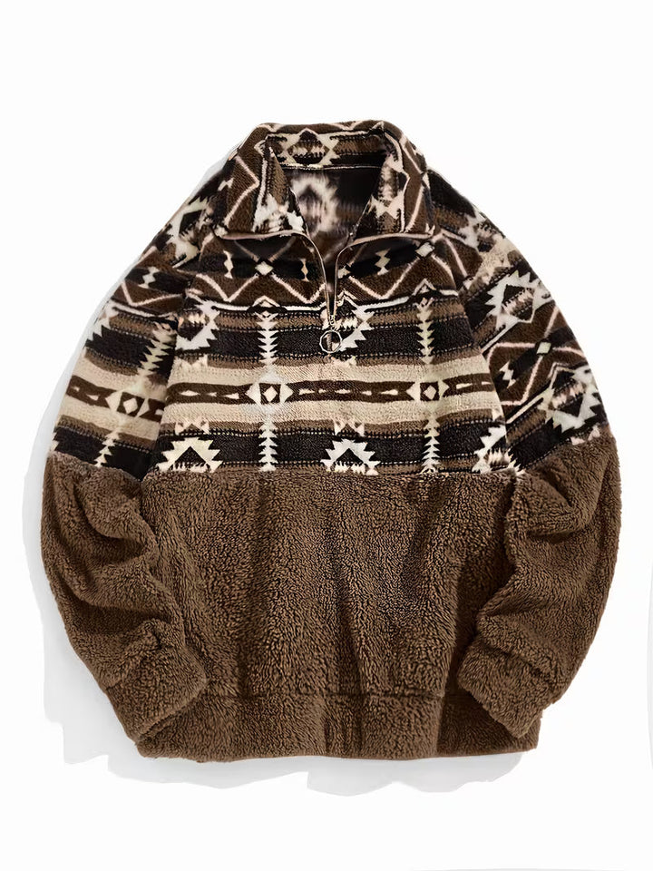 Limina – Teddy-Sweatshirt Mit Halbem Reißverschluss Und Geometrischem Muster