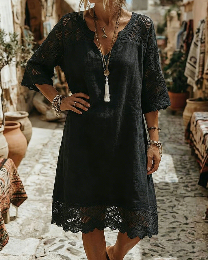 Kilina – Patchwork-Kleid Mit V-Ausschnitt Und Spitze