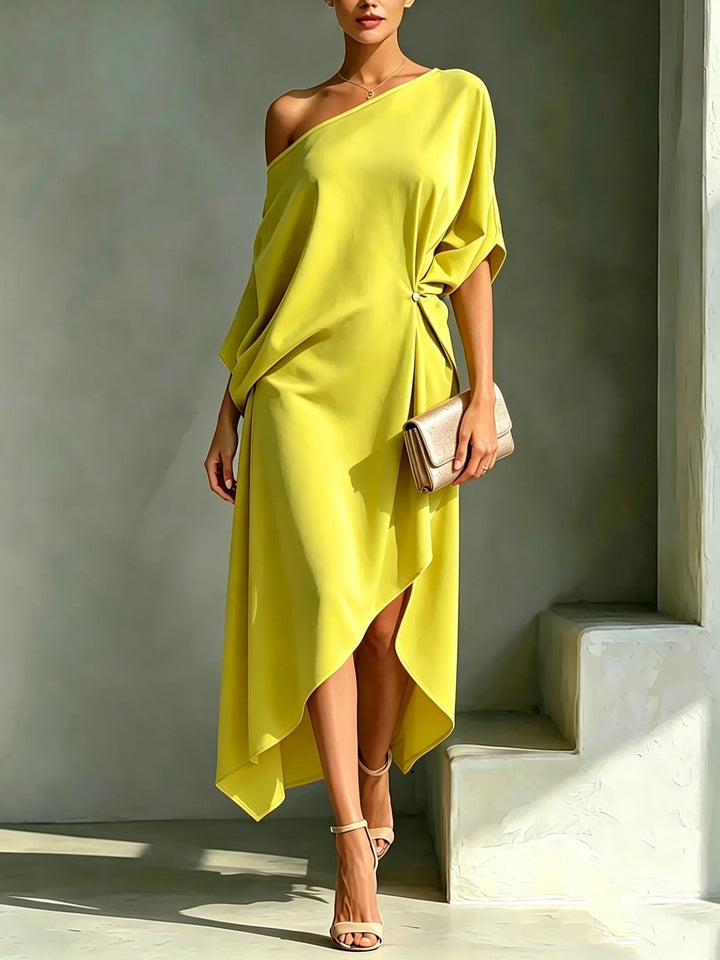 Elonia - Asymmetrisches Midi-Kleid Mit Schulterfreiem Ausschnitt