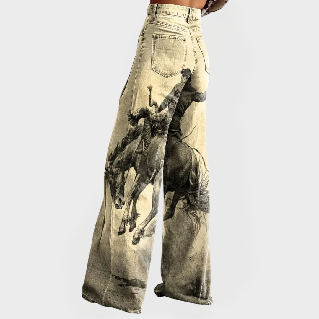 Lottie – Jeans mit Western-Print und weitem Bein
