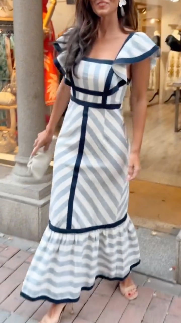 Lileeka – Maxikleid Mit Gemusterten Streifen Und Quadratischem Ausschnitt