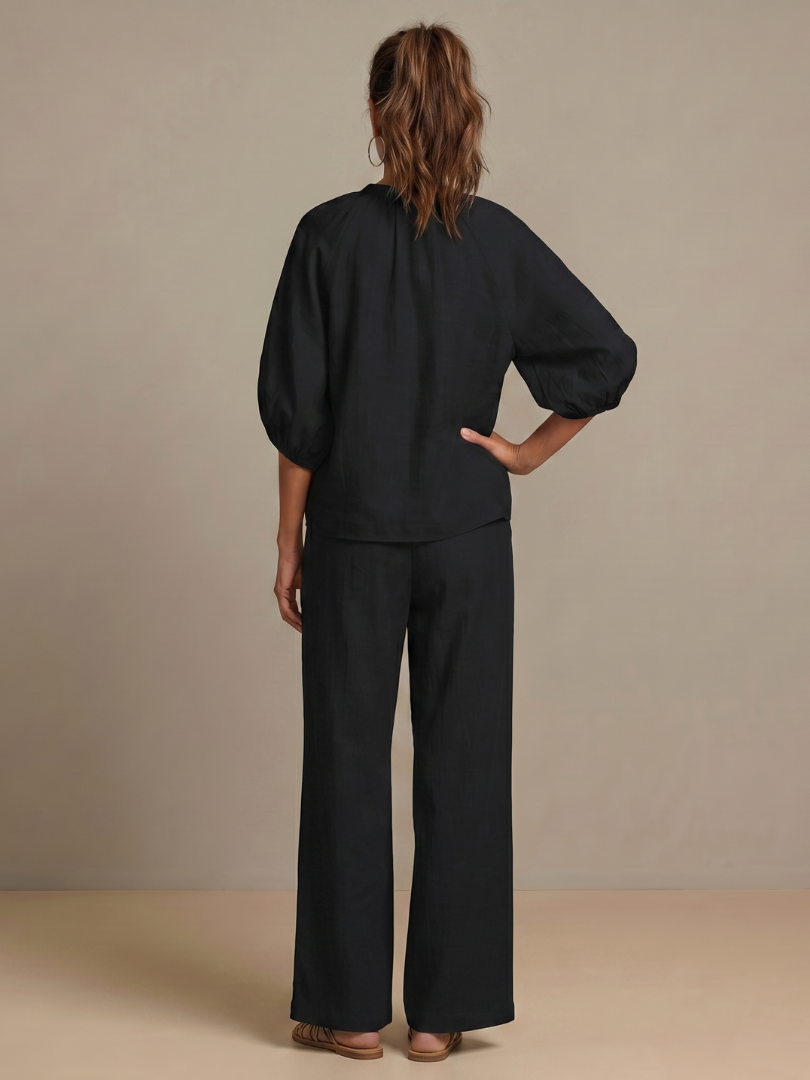 Sharina - Set Aus Bluse Mit Reißverschluss Und Hose Mit Weitem Bein
