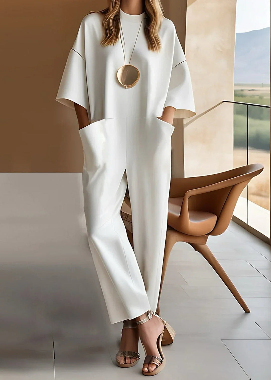 Elizina – Stilvoller, Locker Sitzender Jumpsuit Mit Halben Ärmeln
