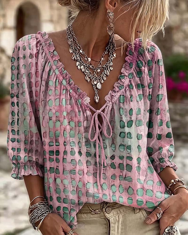 Kesney - Bluse Mit Polka Punkte Und Schnürung
