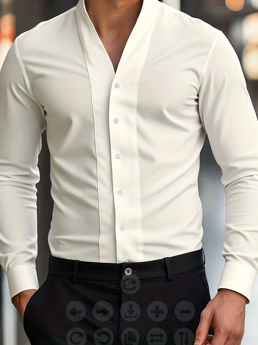 Almasbek - Langärmliges Hemd Mit V-Ausschnitt in Slim Fit Passform