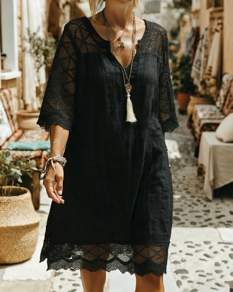 Kilina – Patchwork-Kleid Mit V-Ausschnitt Und Spitze