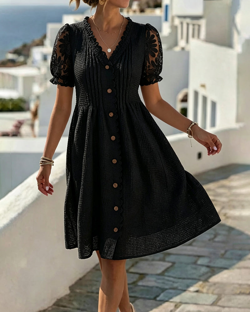 Deneke – Kleid Mit Ballonärmeln Und Spitzen Patchwork