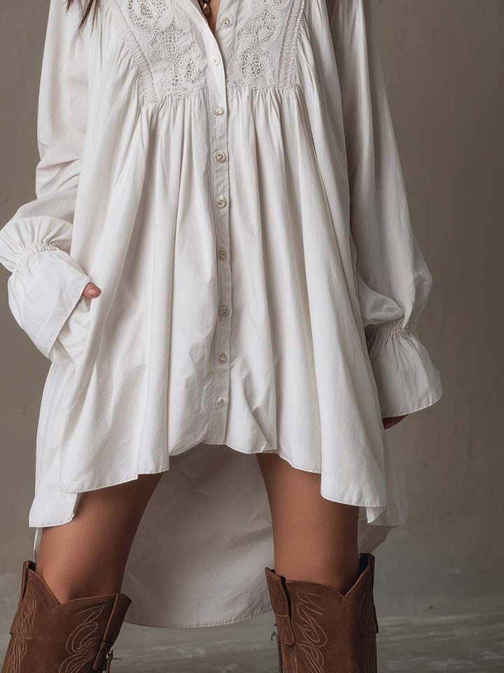 Amparo – Langärmliges Hemdkleid mit unregelmäßigem Saum