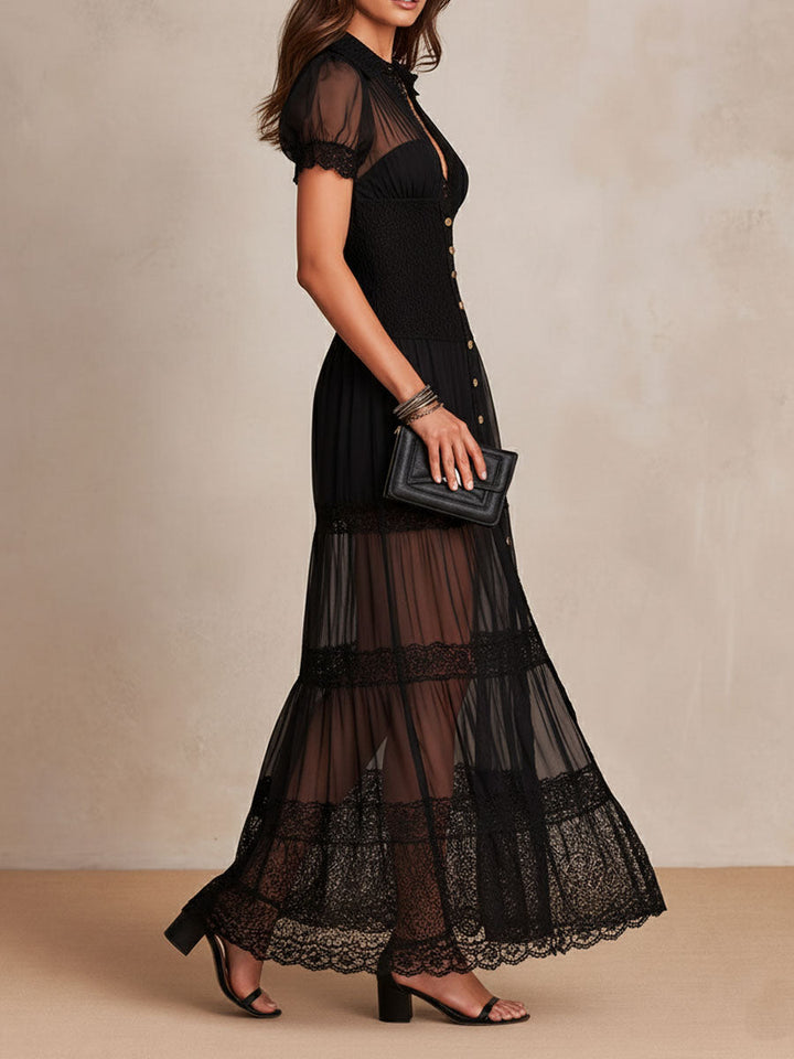 Charuek – Transparentes Maxikleid aus Spitze mit Knopfleiste