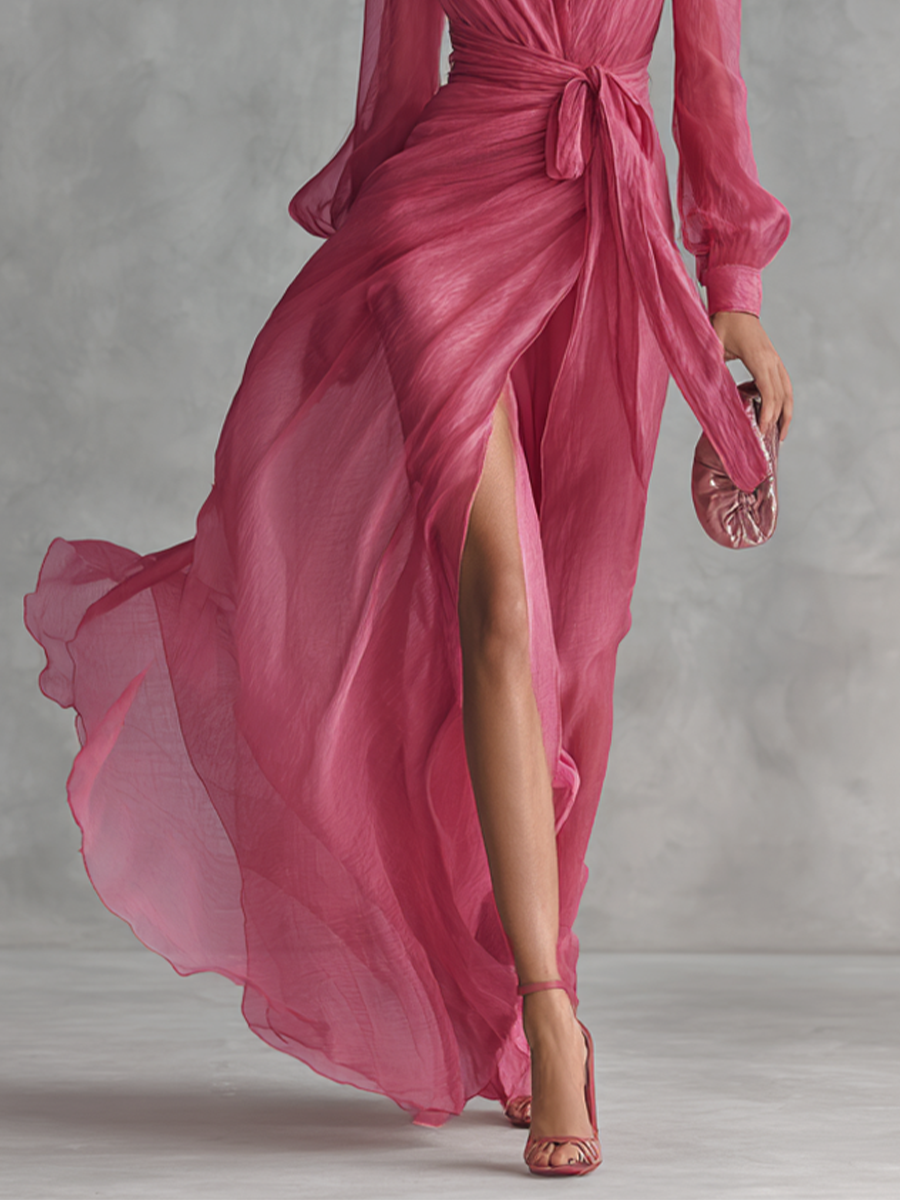 Jalesa – Chiffon-Maxikleid Mit Bindegürtel