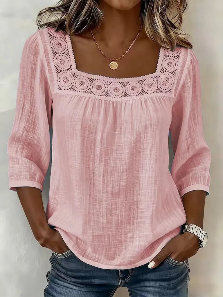 Nozomi - Bluse Mit Quadratischem Ausschnitt Und Spitzen Patchwork