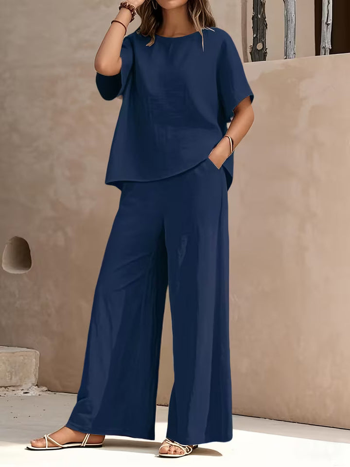 Josy – Set Aus Kurzärmeliger Bluse Und Hose mit Weitem Bein
