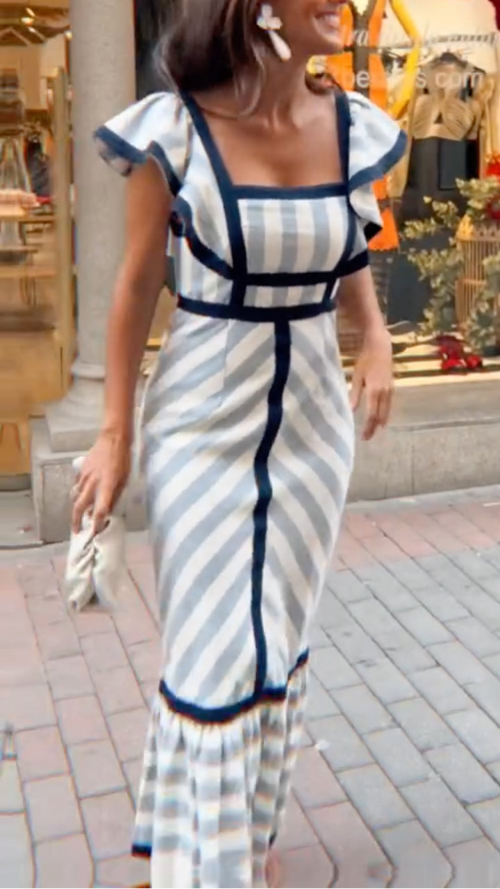Lileeka – Maxikleid Mit Gemusterten Streifen Und Quadratischem Ausschnitt