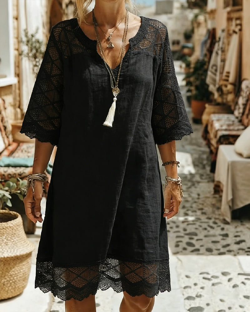 Kilina – Patchwork-Kleid Mit V-Ausschnitt Und Spitze