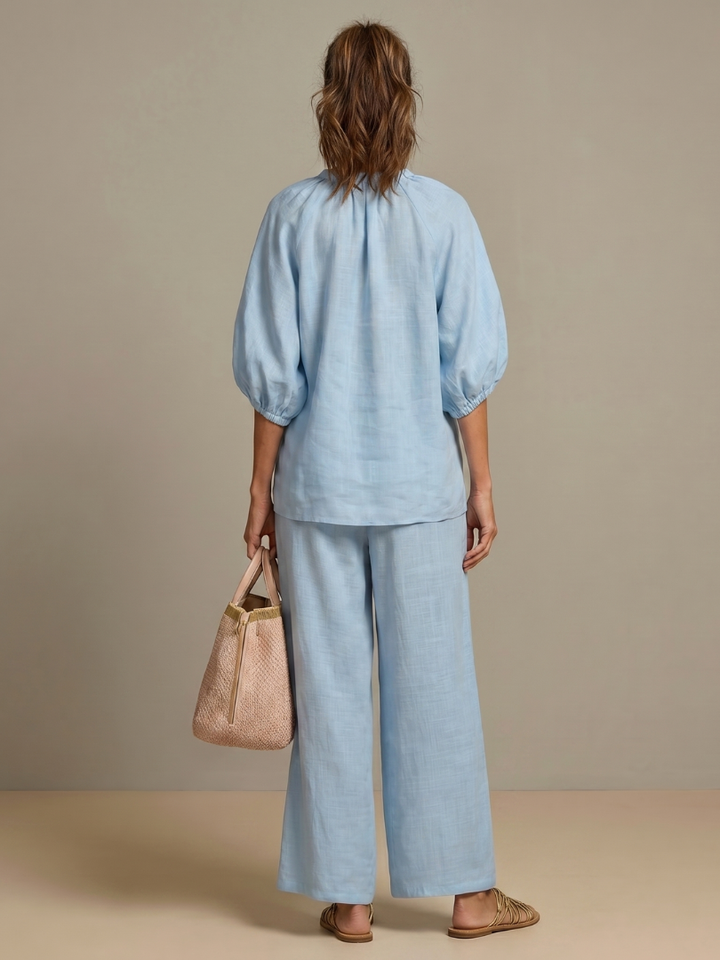 Sharina - Set Aus Bluse Mit Reißverschluss Und Hose Mit Weitem Bein