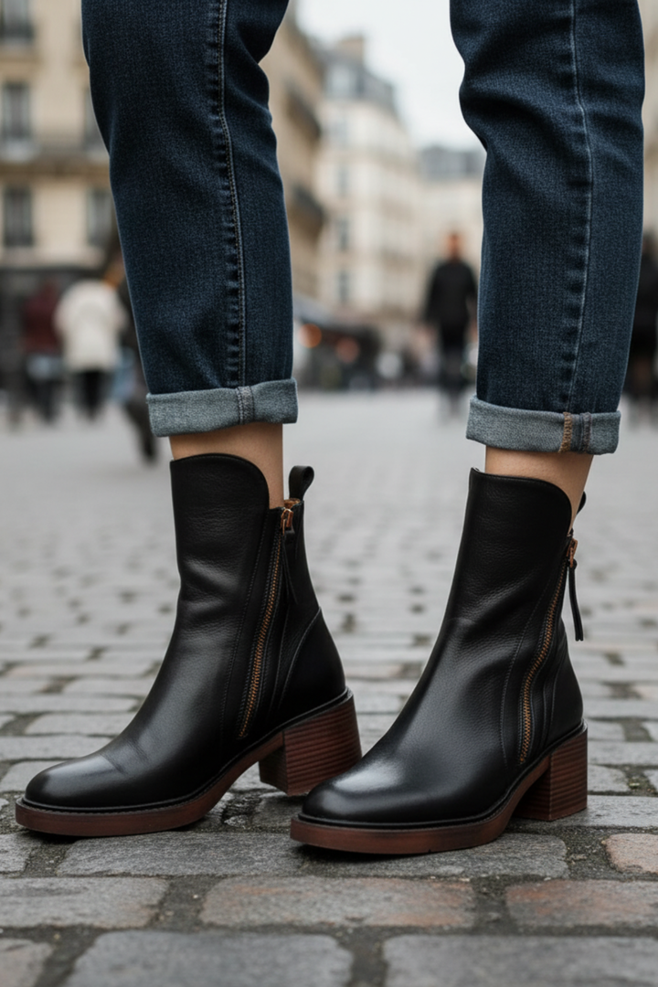 Pernelle - Leder Stiefel Mit Eckigem Absatz