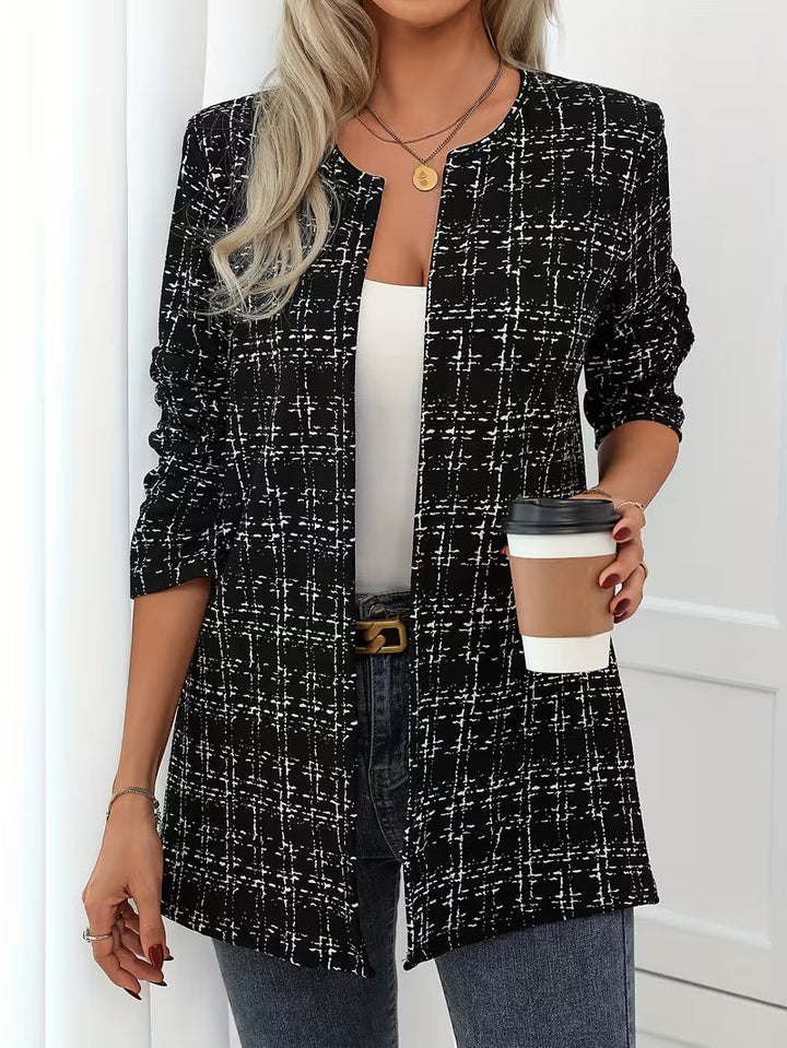 Zikana – Lange Jacke Mit Karomuster Und Offener Vorderseite