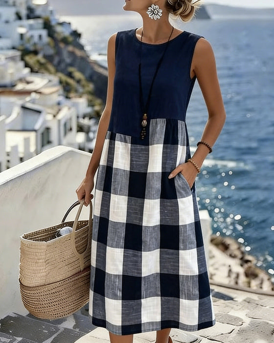 Suzina – Ärmelloses Patchwork-Karo-Kleid
