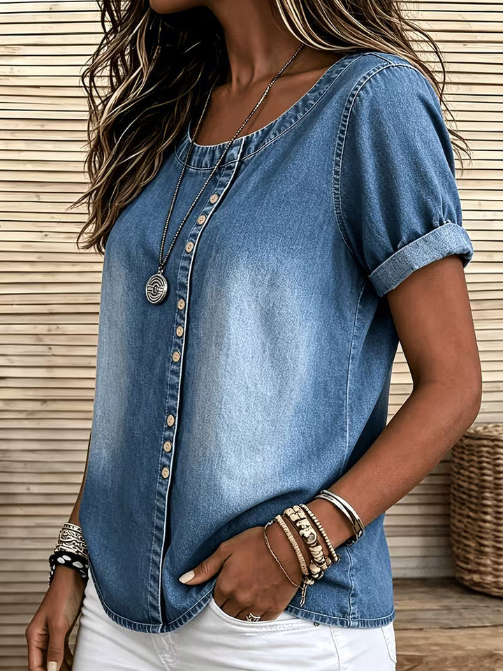 Ferina – Denim-Top Mit Kurzen Ärmeln im Gebraucht-Schau