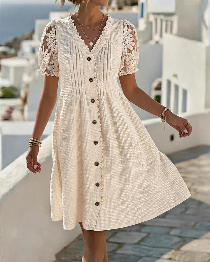 Deneke – Kleid Mit Ballonärmeln Und Spitzen Patchwork