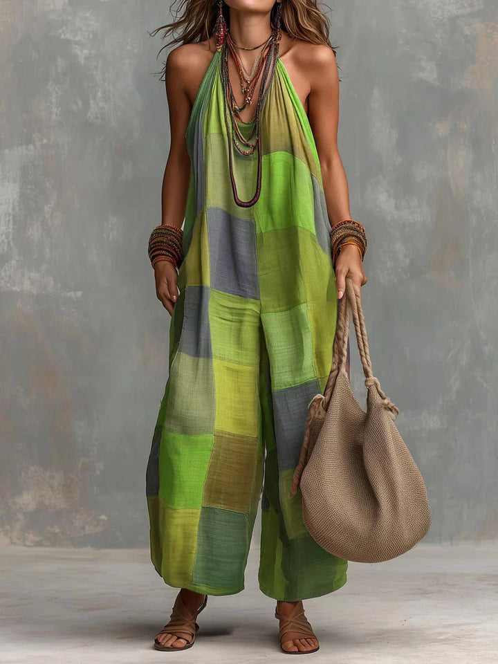 Meriny - Patchwork-Jumpsuit Mit Neckholder und Weitem Bein