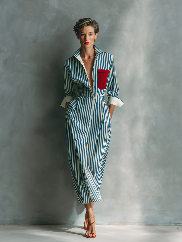 Makeda - Gestreiftes Hemdkleid Mit Brusttasche