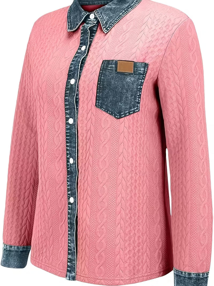 Eryna – Langärmliges Shirt mit Zopfmuster und Jeanskragen