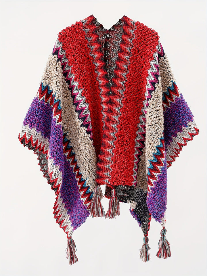 Briana - Decke Mit Quasten Und Streifenmuster Cape Reise Jacke