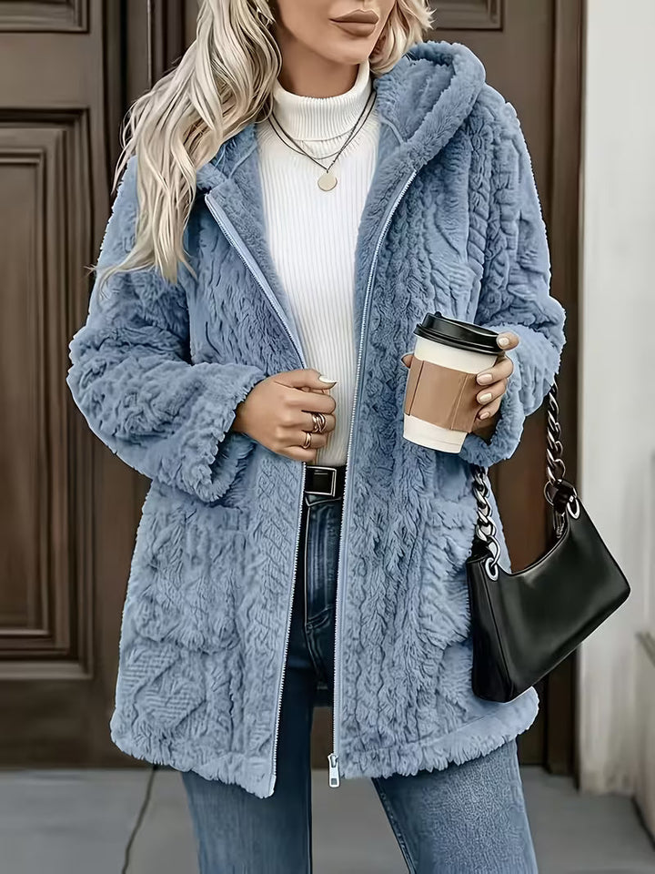Elima - Doppelseitige Plüsch-Strickjacke MIT Kapuze Und Reißverschluss
