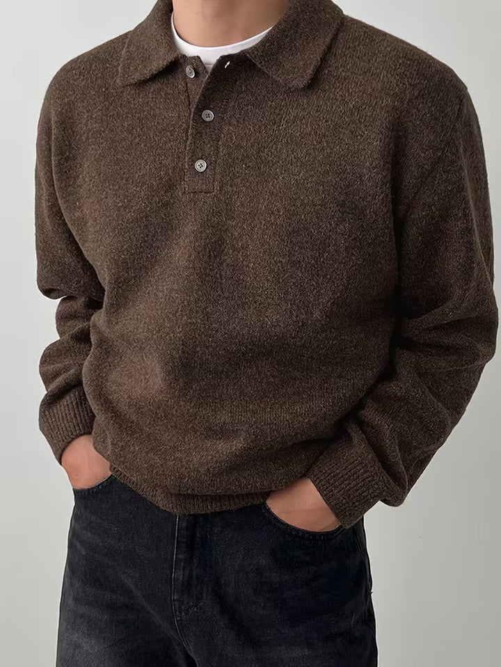 Yusif – Langärmeliger Strickpullover mit Knopfleiste