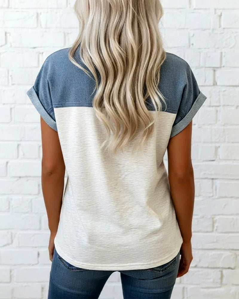 Myleena - Patchwork-T-Shirt Mit Umlegekragen