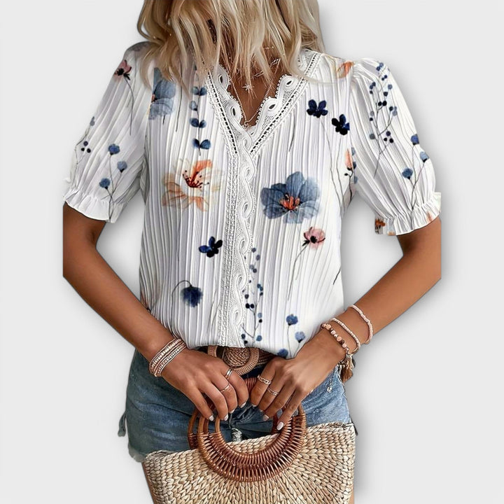 Bruni - Elegante Bedruckte Kurzarm Bluse