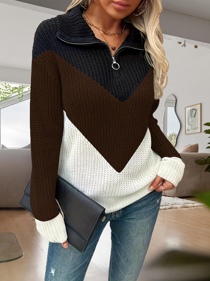 Fagina – Eleganter Strickpullover Mit Halbem Reißverschluss