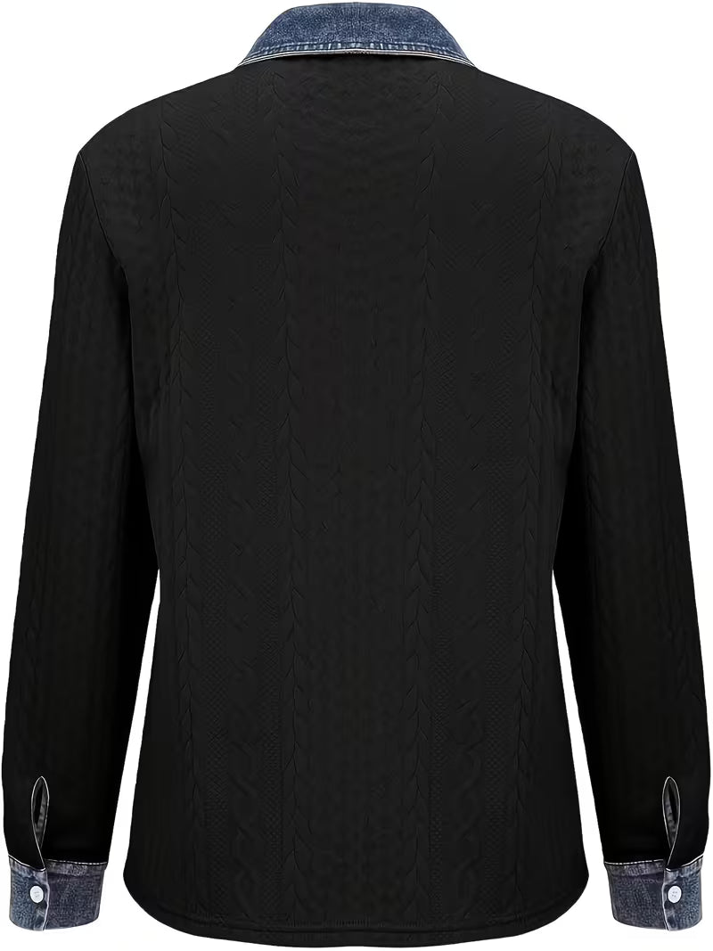 Eryna – Langärmliges Shirt mit Zopfmuster und Jeanskragen