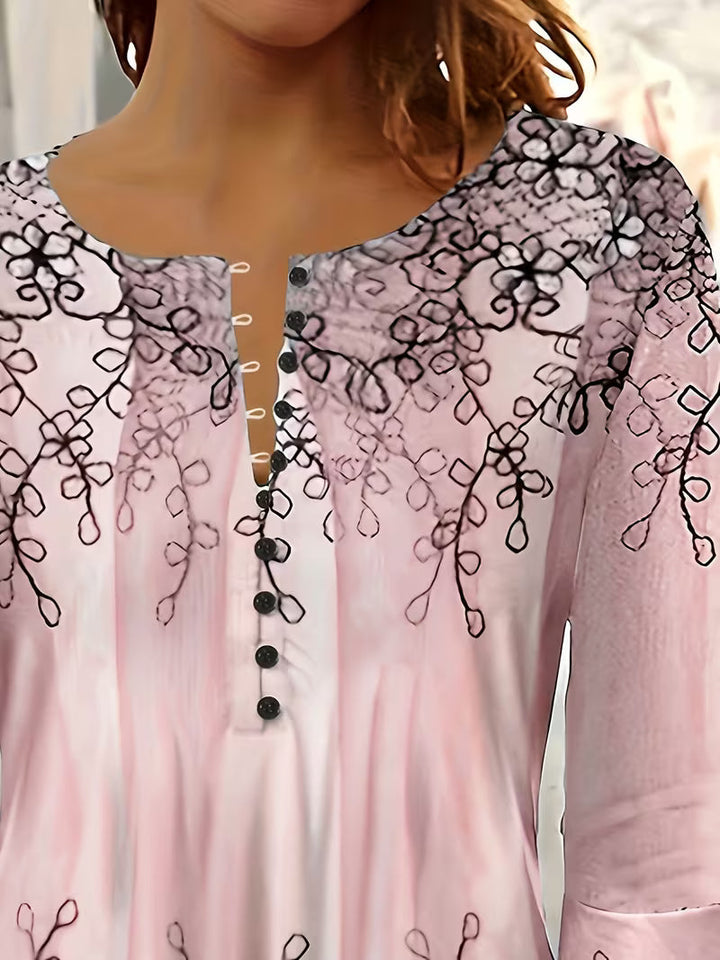 Mesley – Bluse Med Halvlange Ærmer, Blomsterprint Og Flæsekant