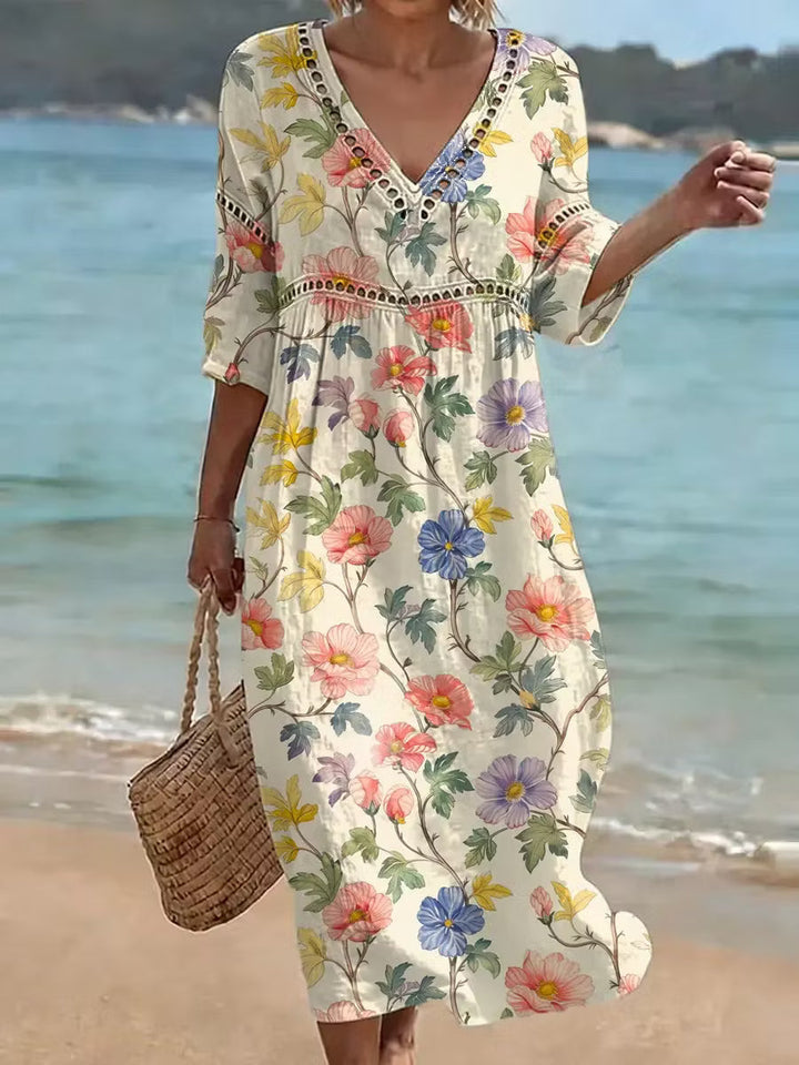 Nona – Baumwoll Leinen Kleid mit Blumenmuster