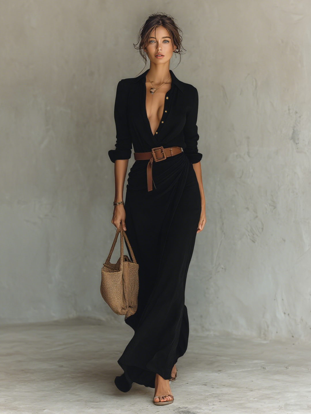 Moona - Kleid Mit Langen Ärmeln Und Reverskragen