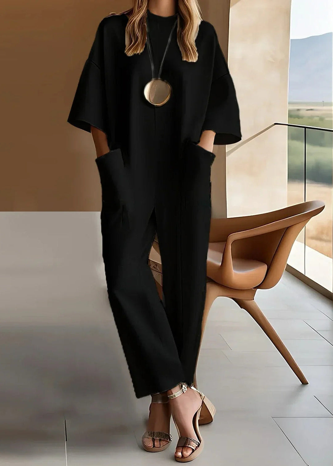 Elizina – Stilvoller, Locker Sitzender Jumpsuit Mit Halben Ärmeln