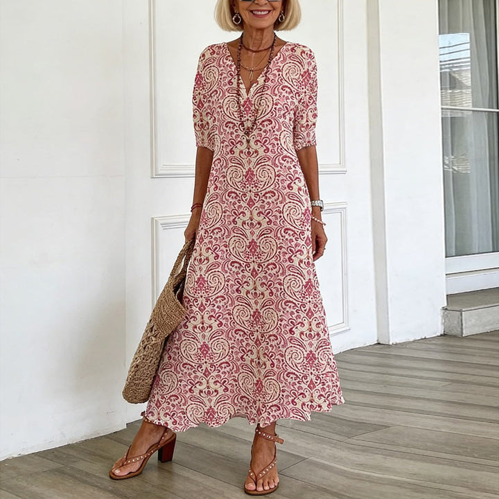Zarmina – Elegantes Langes Kleid Mit Boho-Drucken