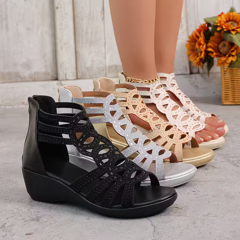 Umona – Elegante Sandalen Mit Offener Spitze Und Keilabsatz